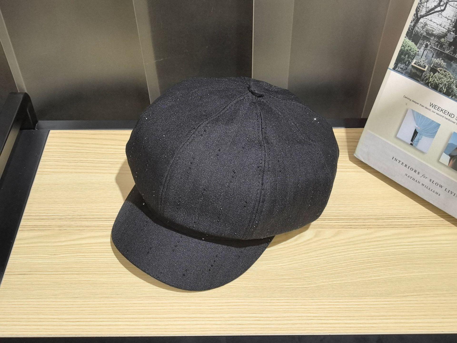 Винтажная восьмиугольная кепка газетчика со стразами Adjustable чёрный