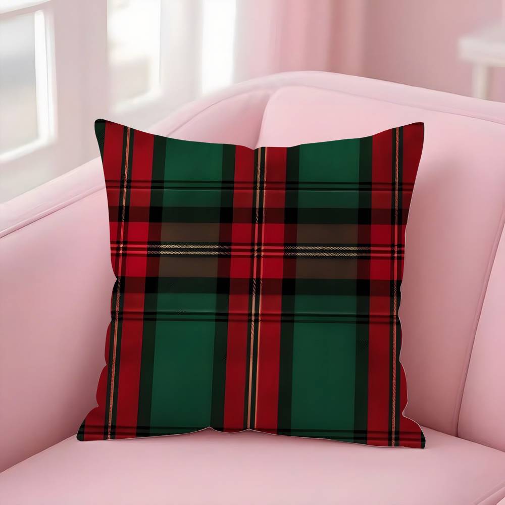 Christmas Plaid Pillow Case Sofa Short Plush Double-sided HD Printing Room Home Office Gift Cushion Cover