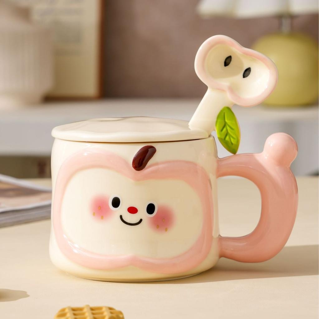 Creative Cute Apple Water Cup High Value Ceramic Mug with Lid Spoon Practical Souvenir Gift Box