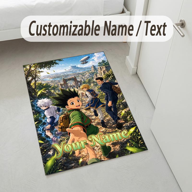 Personalized Crystal Velvet Carpet,Hunter × Hunter Custom Printed Name, Plush Area Rug For Home Indoor Decor