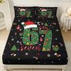 3pcs Merry Christmas 67 Element Black Printed Chipless Bed Sheet Set Multi Size Bed Cover Bedroom Dormitory Bedding Decoration