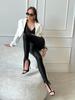 Euro-Amerikanische High-Waist Glitzer-Leggings mit silbernem Glitzer-Bund