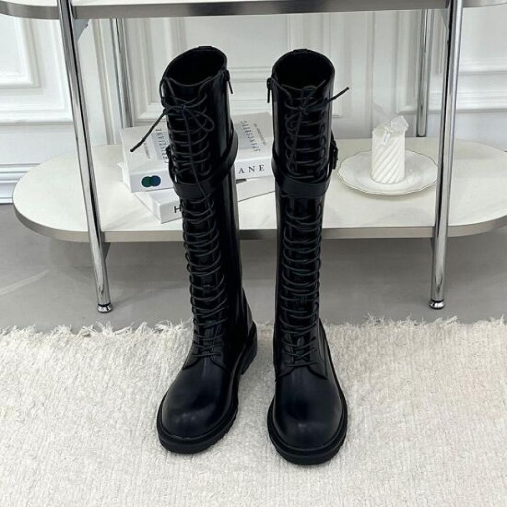 Schmelzendes Braun Damen Moderne Schnürriemen Riemen Lange Stiefel