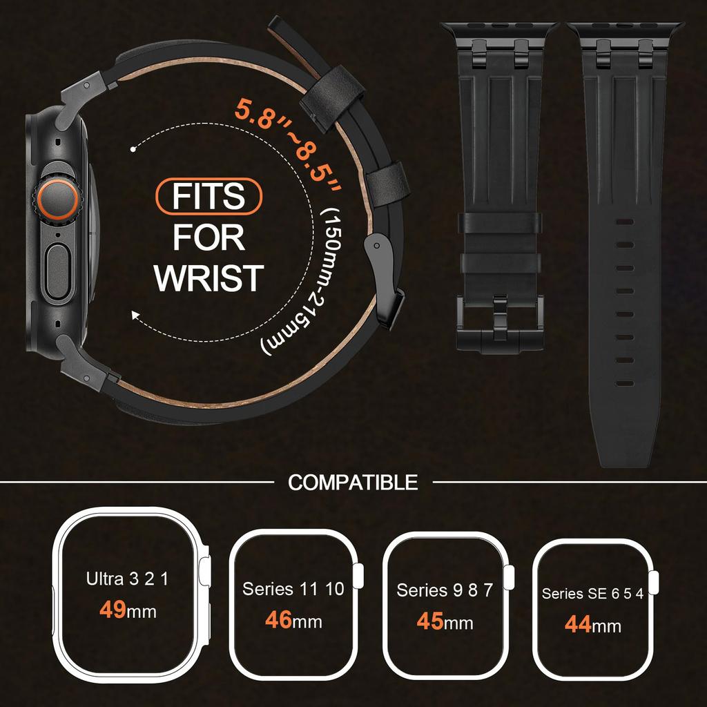 Leather Watch Band for Apple Watch Strap 49mm 46mm 45mm 44mm Luxury Man Bracelet for iWatch Ultra 3 Series 11 10 9 8 7 6 Se Band
