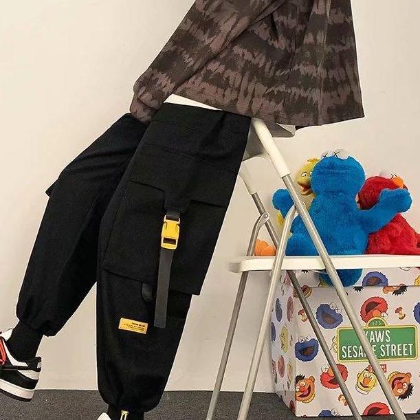 Herren-Cargohose, lässig, Hip-Hop, Hit-Farbe, mehrere Taschen, Hose, Streetwear, Bänder, Techwear, Jogginghose