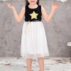 Sleeveless Dress Gold Star Print Soft Pullover Girls Mesh Stitching Dress for Vacation
