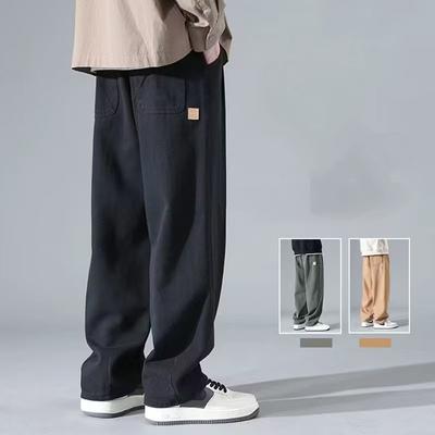 New Summer And Autumn Trendy Straight Sports Casual Pants Youth Fashion Solid Color Trousers Loose Nine-point Overalls For Men