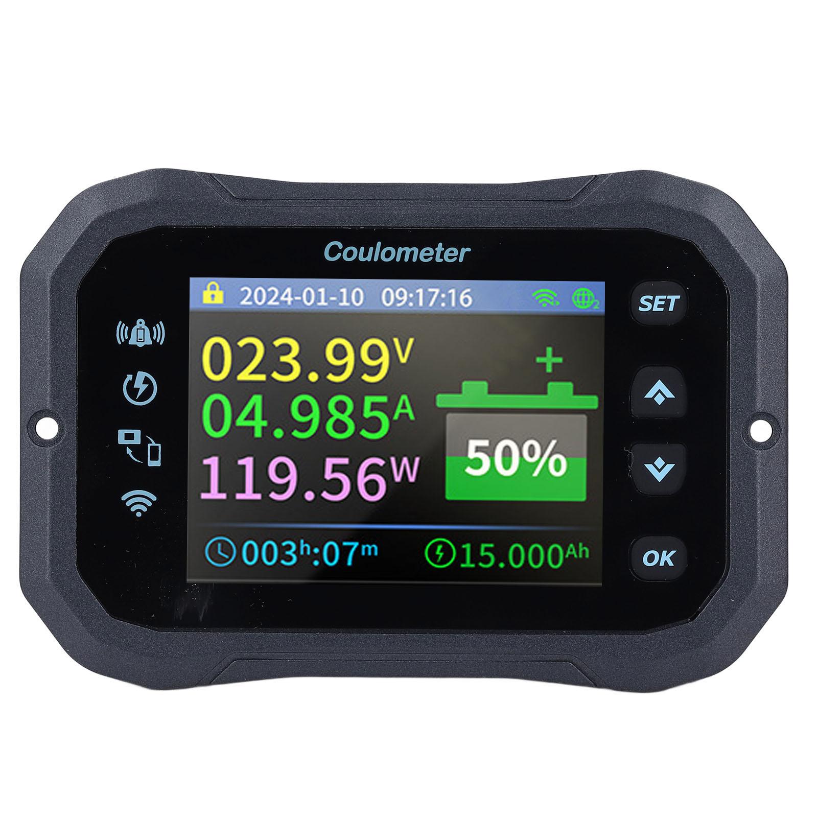Battery Monitor WIFI Remote Control 10-100V 400A Battery Capacity Voltage Monitor Gauge for RV ABS+Brass+Silicone