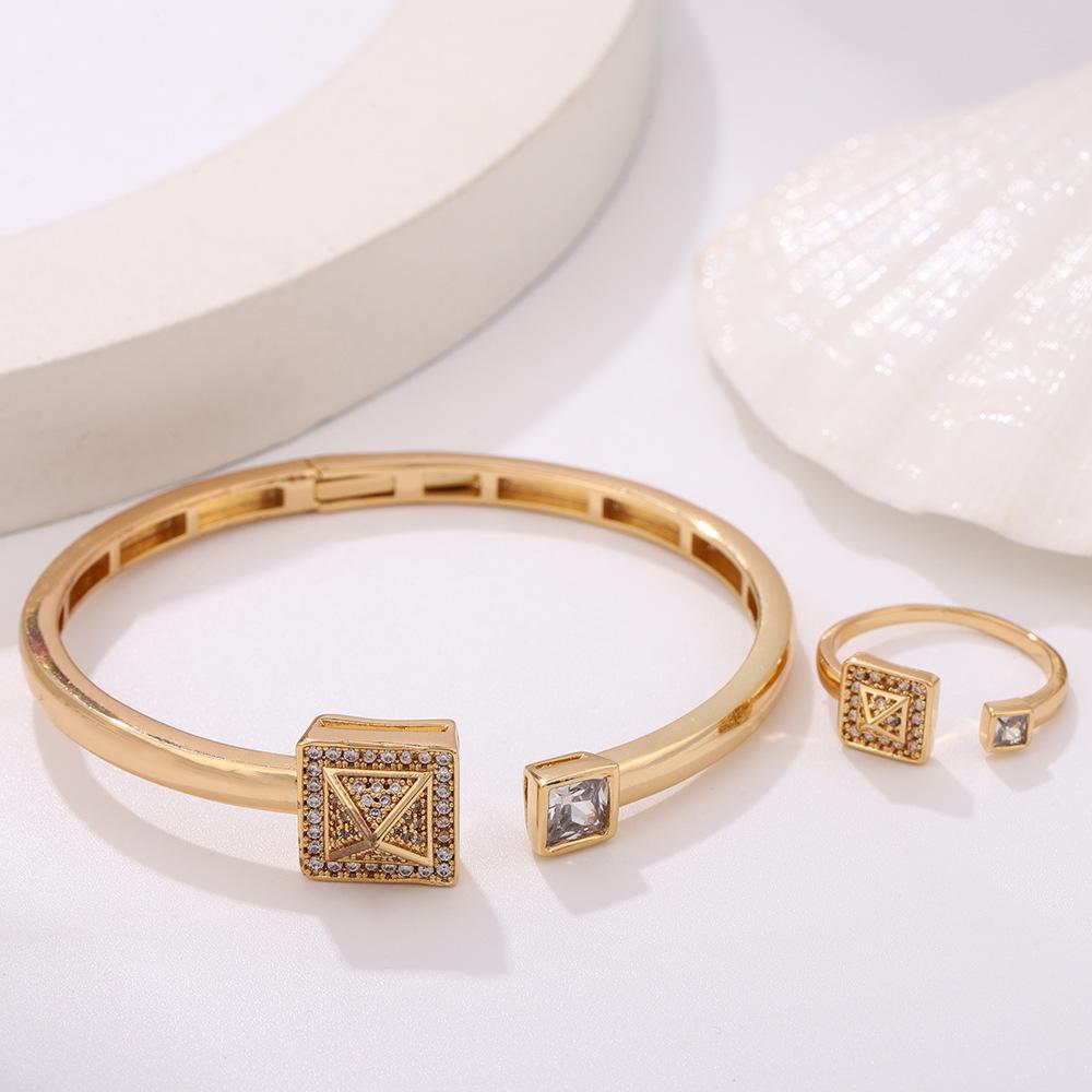 European & American Style Luxury Zirconia Bracelet and Ring Set for Women - Elegant, Full Diamond Hollow Design