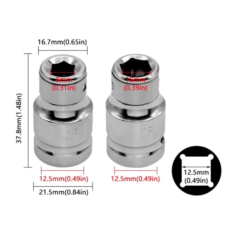Retractable Hexagonal Socket Bit Adapter for 1/2 Electric Wrench Adapter Efficient Screw Replacement 12.5mm To 8/10mm