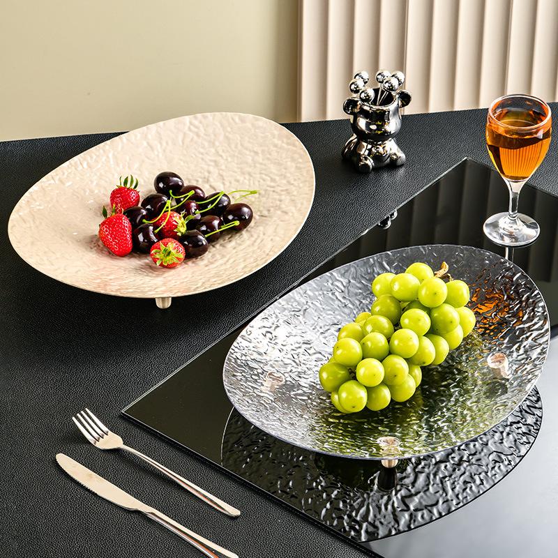 Light Luxury Living Room Coffee Table Water Ripple Fruit Plate Glacier Pattern Candy Dried Fruit Snack Plate Pastry Bread Tray