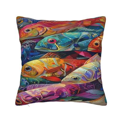 Fish Bait Pillowcases Colorful Printed Fish Fishing Pattern Morden Pillow Case For Sofa Car Home Decor Comfy Pillow Cover