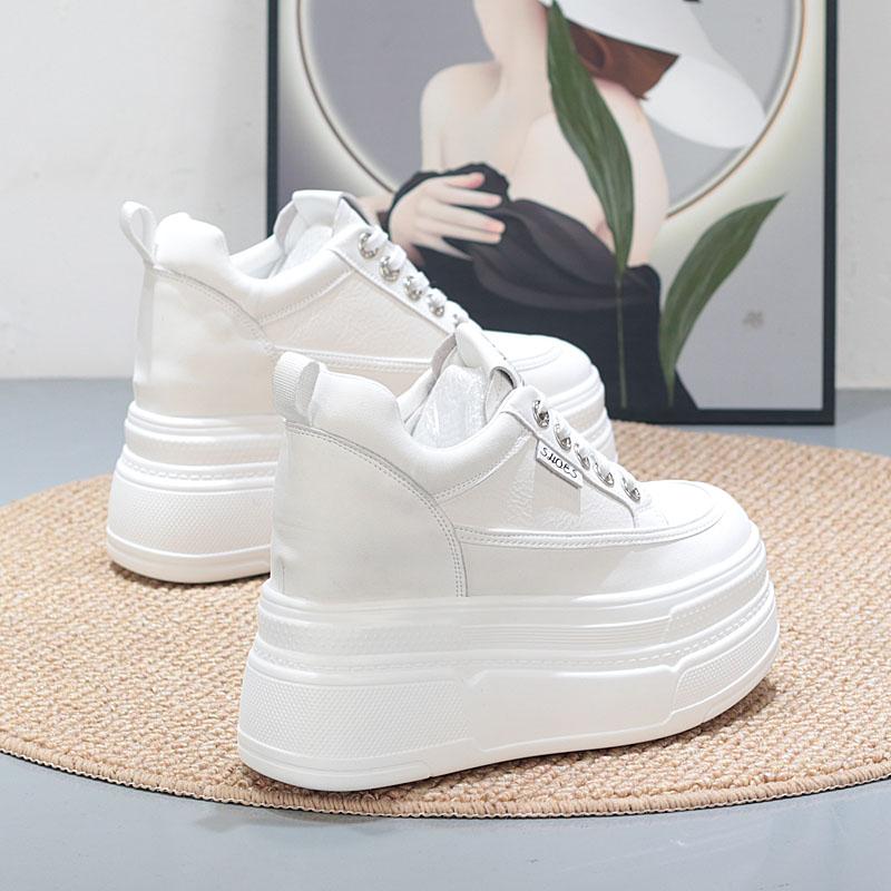 Fashion 10CM 12CM Synthetic Genuine Leather Spring Combat Autumn Ankle Platform Wedge Flats Chunky Sneakers Shoes Vulcanize Women