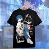 Oversized Black Short-Sleeve T-Shirt Featuring Anime Girl Bassist Live Performance Graphic Print For Music & Anime Fans