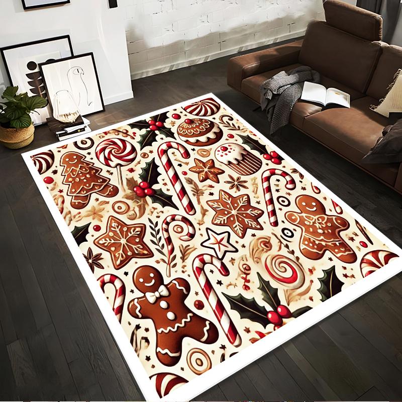 Gingerbread & Candy Christmas Theme Non-slip rug suitable for living room and bedroom sofas