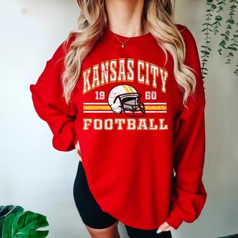Women's Retro Kansas City Chiefs Crewneck Sweatshirt - Autumn/Winter Casual Long Sleeve Pullover