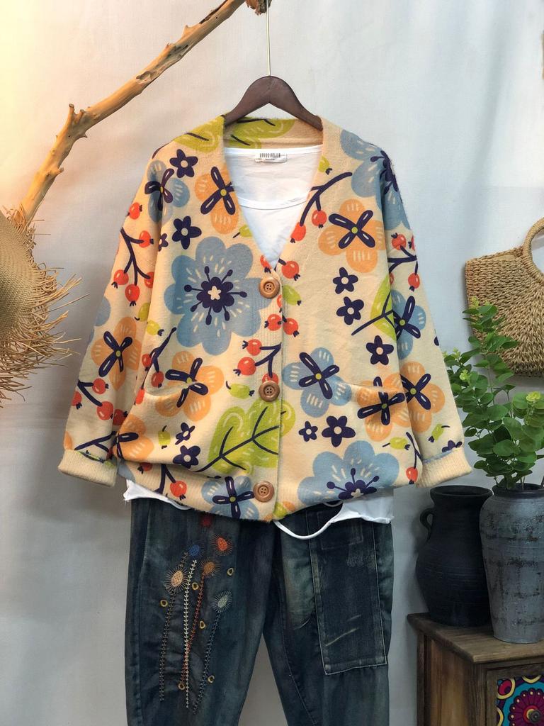 Factory new autumn and winter cute printed imitation mink velvet jacket women's Korean version loose lazy sweater
