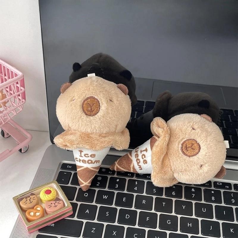 11cm Adorable Cotton Capybara Plush Stuffed Animal Doll Cute Ice Cream Cone Keychain Backpack Charm Party Gift for Kids