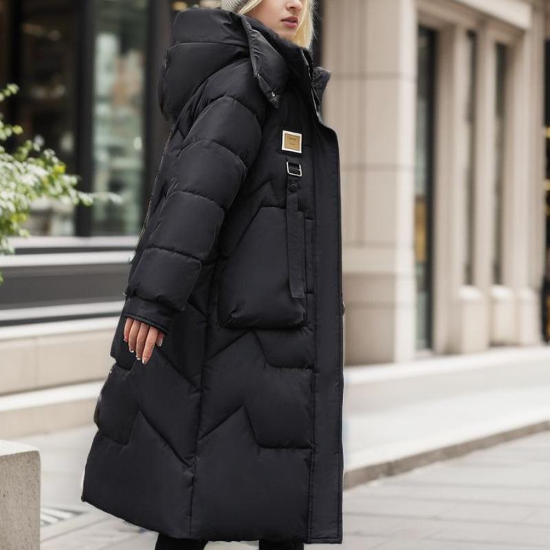 Winter Mid To Long Length Hooded Down Cotton Jacket Women's Thick Over Knee Waterproof Parka Coat Hooded Big Pocket Outercoat