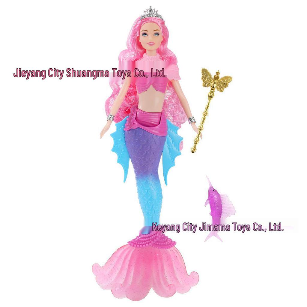 30cm Mermaid Doll with Light & Music - Solid Color Fish Tail & Gift Bag