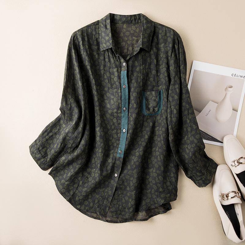 Spring 2026 Floral Linen Lapel Shirt: Retro, Lightweight, Loose-Fit Top for Women