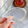 Blooming Flowers Adjustable Pure Silver Women's Bangle - Simple Fashion Bracelet
