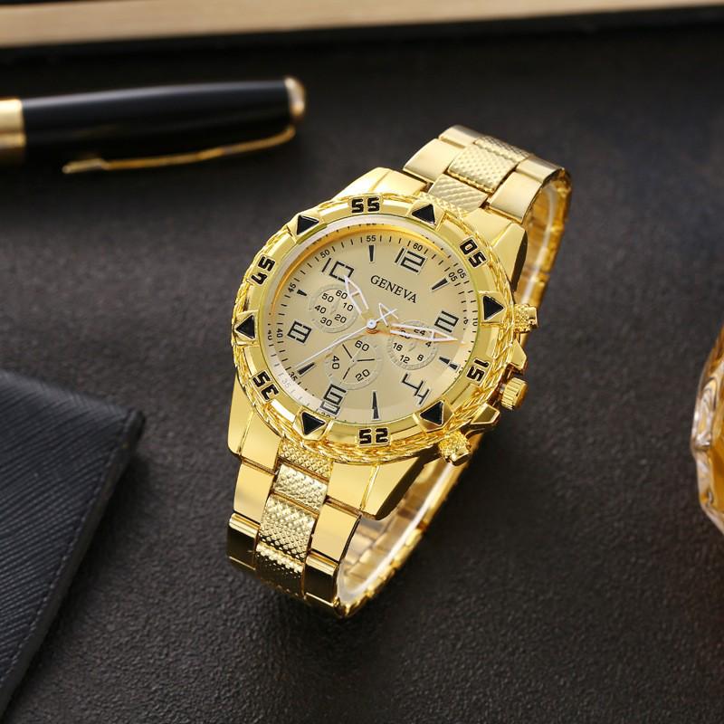 Men's Blue Light Glass Quartz Watch with Steel Band and Triple Sub-Dials