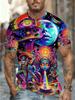 T-shirt da Uomo Girocollo Manica Corta Stampa Psichedelica 3D Fungo Luna Teschio Arcobaleno Top Casual Streetwear