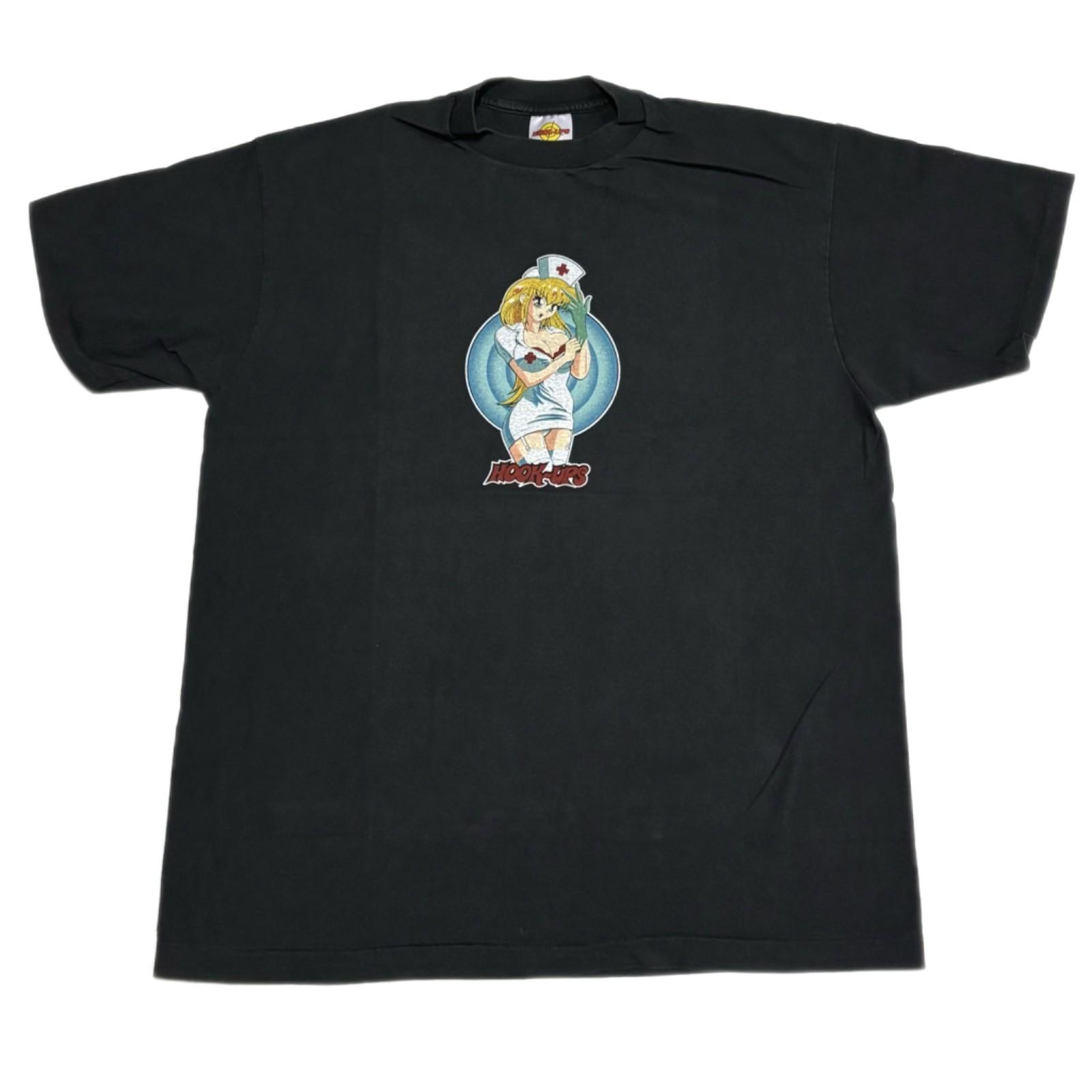 VTG Hook Ups Nurse Daisy Pinup Skateboard 90s XL Single Stitch T-Shirt REPRINT S