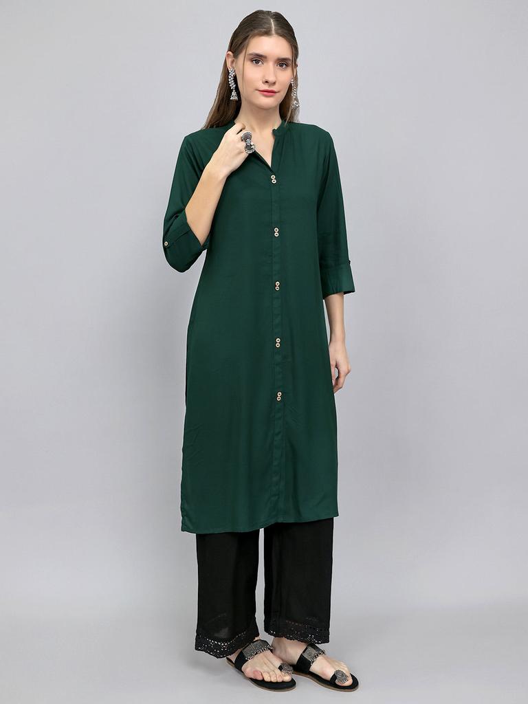 MONTE CARLO Women Regular Fit Green Kurti