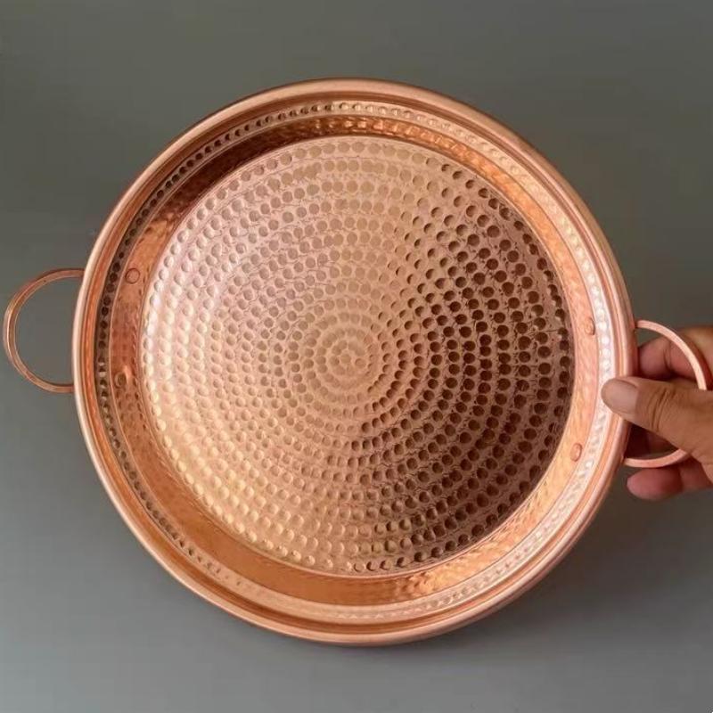 Multiple Sizes Round Shape Copper Fruit Tray,Retro Engraving Hammer Texture Home Portable Food Plate,Snack Disc Table Decoration