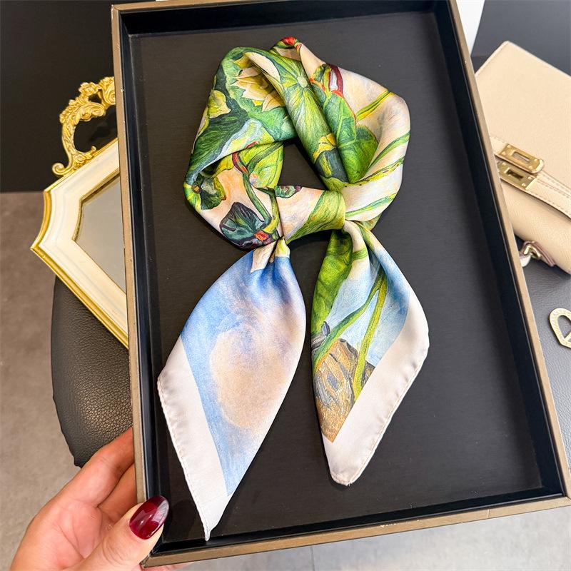 2026 New Floral Printed Square Scarf for Women Soft Lightweight Scarf Headbands Fashion Bag Tie Ribbon Hair Bands Bandana