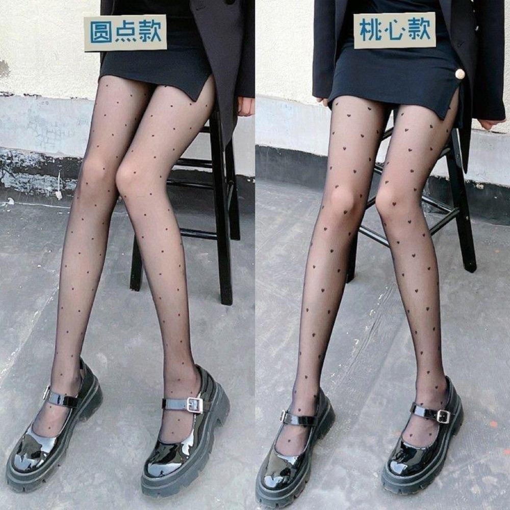 Love White Stockings Women's Spring and Summer Thin Sweet Bow Jacquard Pantyhose Lolita Round Polka Dot Jk Black Silk
