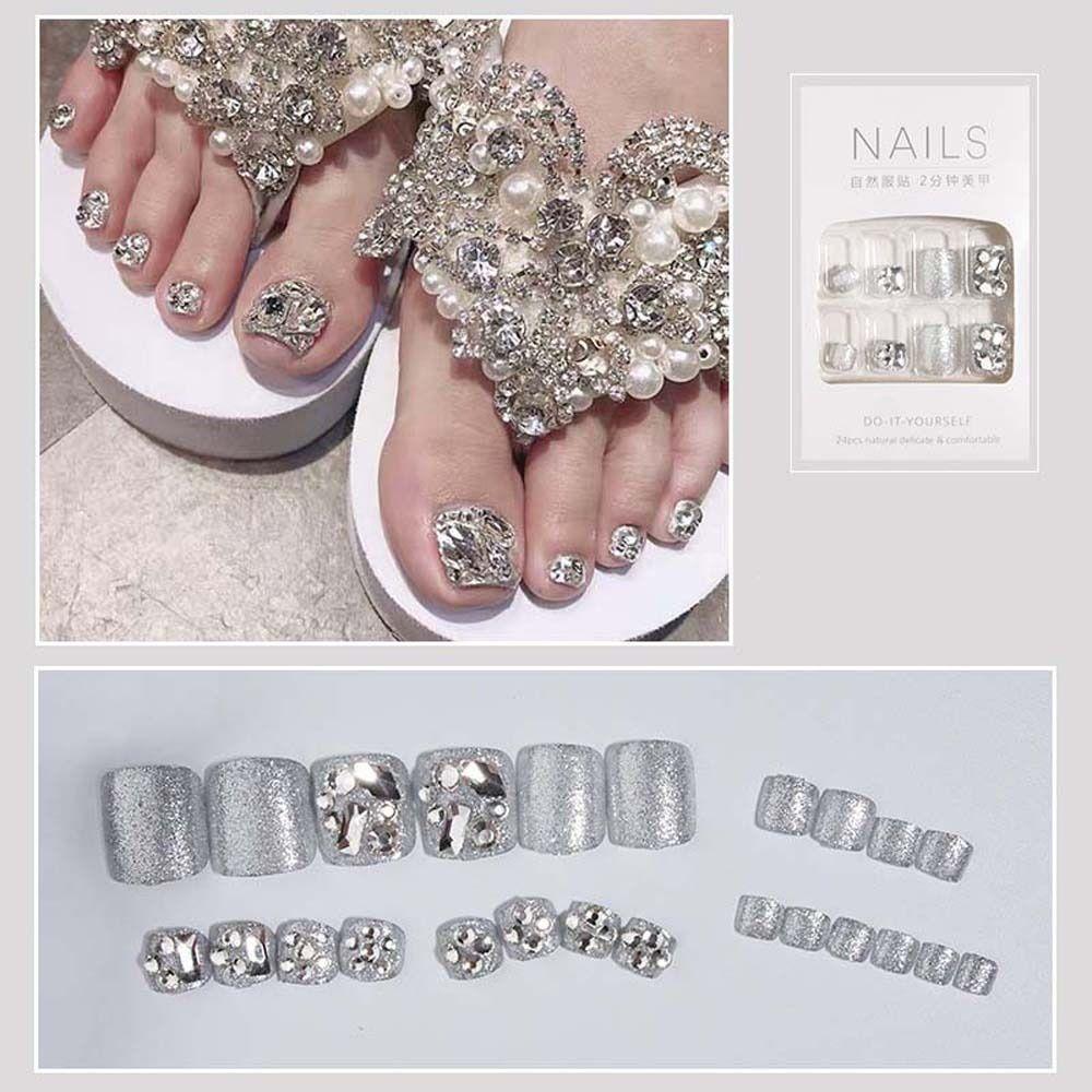 Luxury  False Toenails Rhinestone Fake Toenails Full Cover False Nails Short Nails Patch