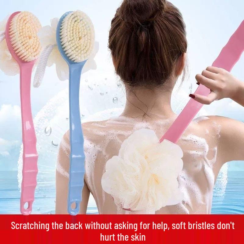 Double-Sided Long-Handled Back Scrubber with Soft Bristle & Bath Ball for Shower Massage