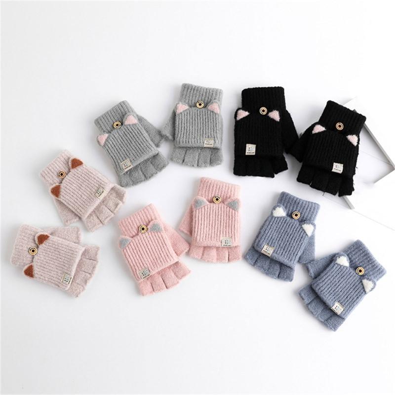 2pack Flexible Finger Movement Gloves Cold Weather Knitted Gloves Child Gloves for Daily Use