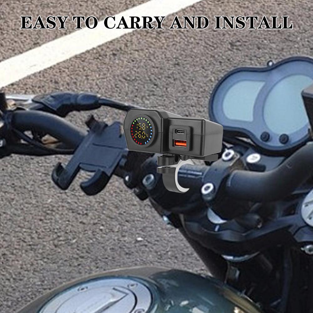 Motorcycle QC3.0 PD Charger Socket 36W USB Type-C Fast Charging Digital Display Voltmeter Thermometer Motorcycle Charger Plug