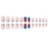 24-Piece French Silver Glitter Glossy False Nail Set with Art Stickers for Independence Day