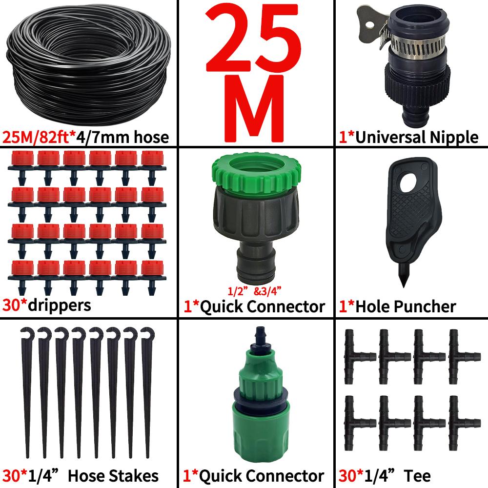 Kit de Rega por Microaspersão 15M-25M Jardim DIY Sistema de Irrigação Automática & Gotejador Ajustável Mangueira 4/7'' para Estufa