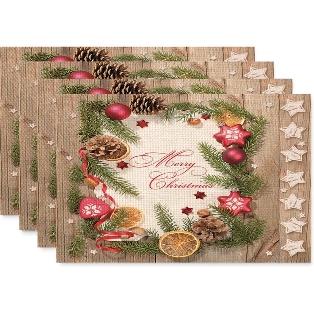 Christmas Linen Placemats Table Decoration Printed Placemat Non-slip Heat Insulation Anti-scald Pads Kitchens Accessories