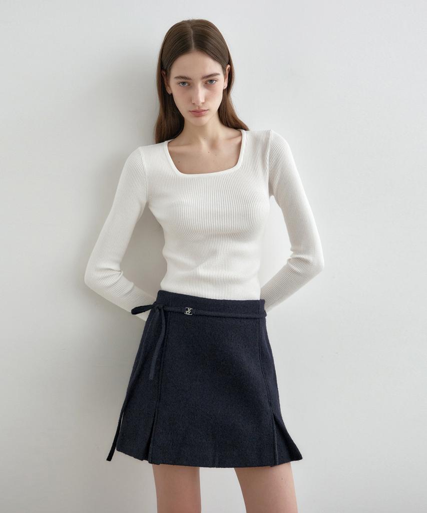 Mongdol Wool Blend Tweed Mini Skirt Navy Mdsk029Navy
