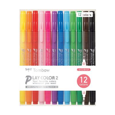 Tombow Sign 12 Culori Gros Subțire Dublu Vârf Culoare de Joacă 2 Pixuri pe Bază de Apă, (Tip 1,2 mm și 0,4 mm), GCB-011