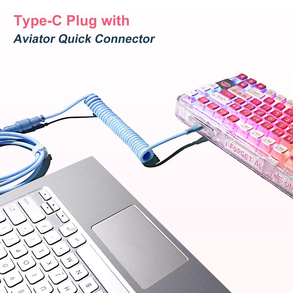 Coiled Keyboard Professional Custom Coiled Cable for Gaming Mechanical Keyboard Cable with Detachable Metal to Cable, USB-C Keyboards, Aviator, 1.5M