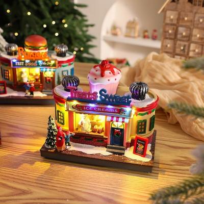 Creative Christmas Glowing Octave Box Resin Rotating Children Music Box Christmas Lights Luminous House Christmas Village