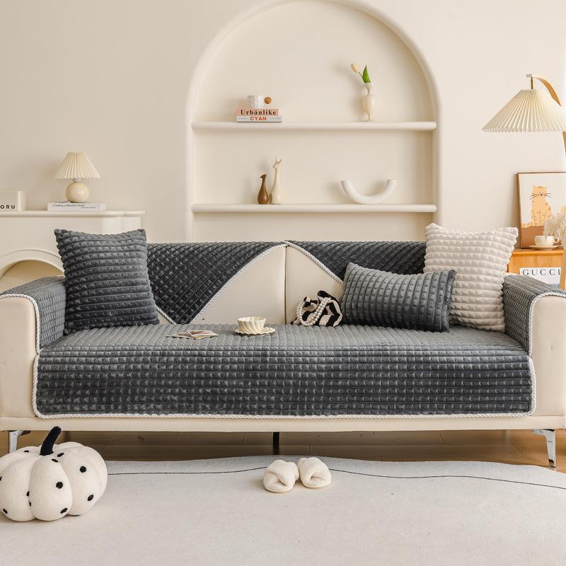 Flannel Sofa Cushion Winter Thickened Plush Warm Non-Slip Seat Cushion Leather Sofa Cover  New Cover