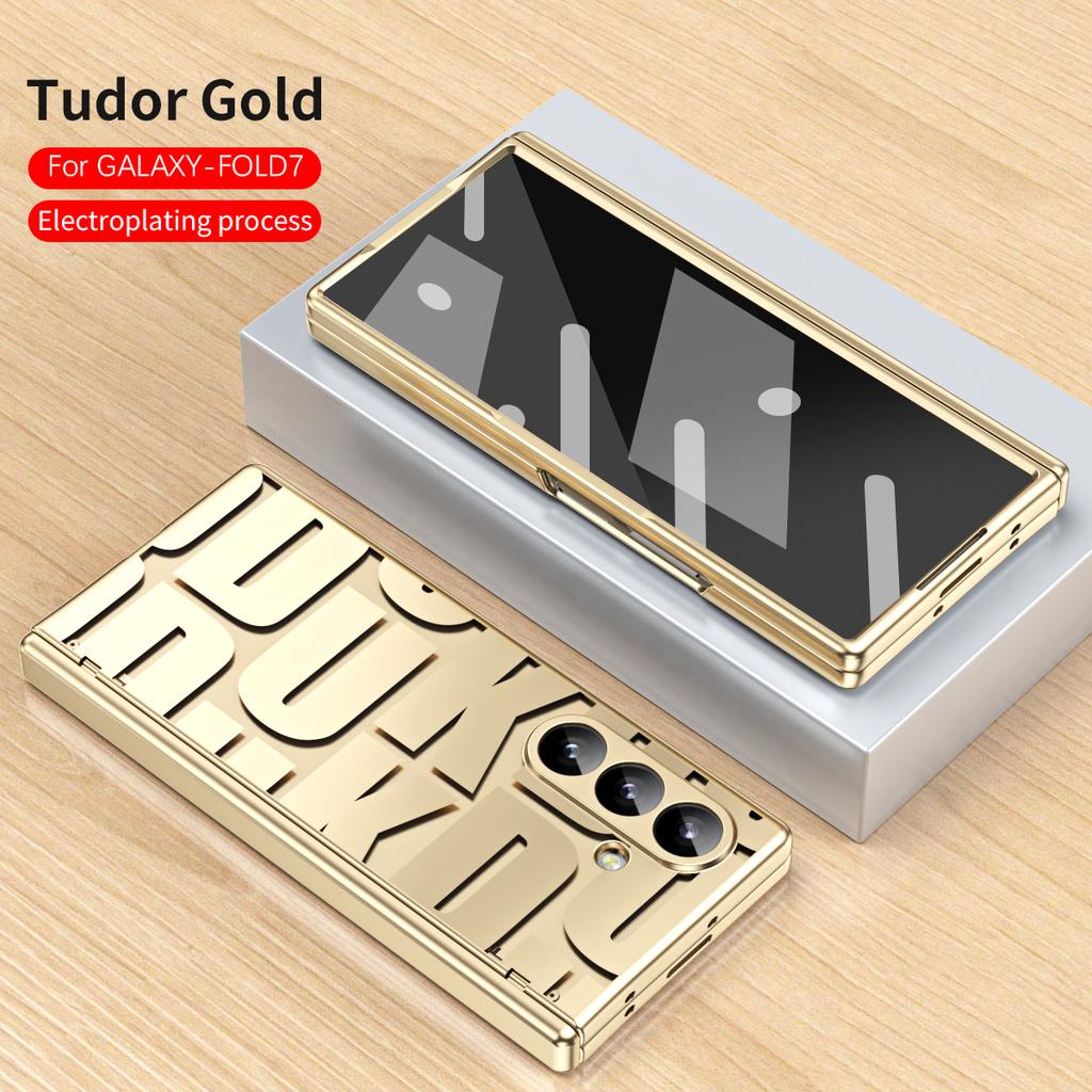 Modische Buchstaben Galvanisierte Hart-PC-Rückschale für Samsung Galaxy Z Fold 7 6 5 4 3 2 mit Glas-Displayschutzfolie