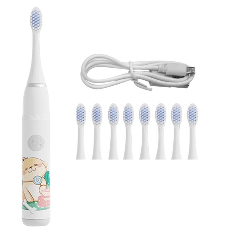 Electric Toothbrush Children 4 Cleaning Modes 6 Toothbrush Heads Cartoon Toothbrush Waterproof Electric Toothbrush белый
