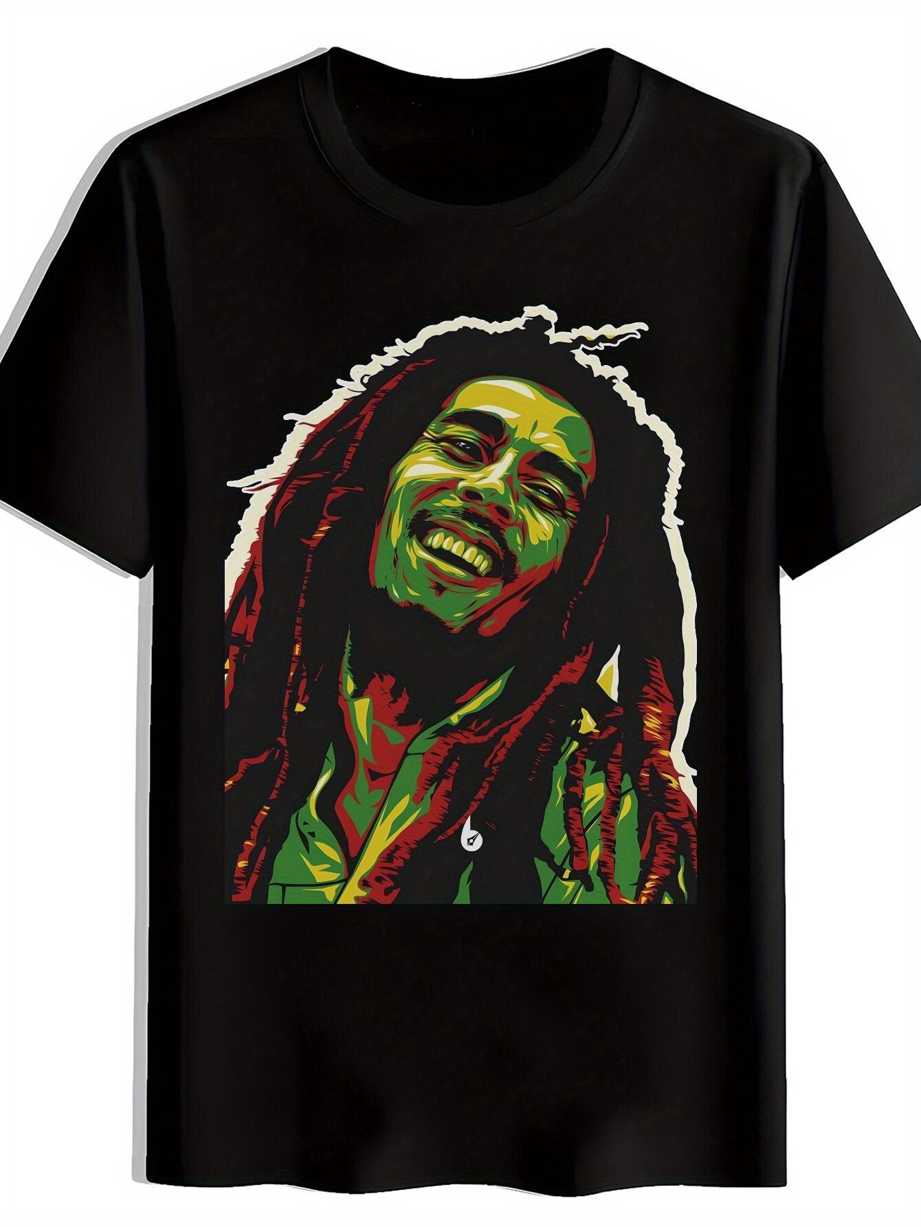 Black T-shirt with Vibrant Rastafarian Graphic Print - Short Sleeve S