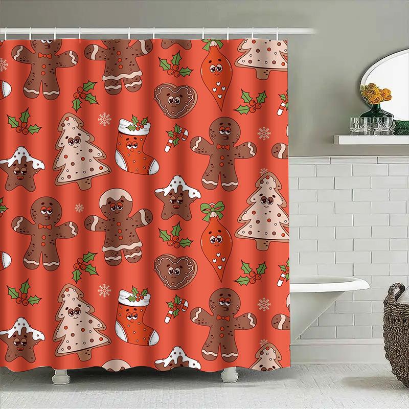 

Tuniu Милая Рождественская Занавеска для Душа Забавный Пряничный Человечек Рождественская Елка Снеговик Празничный Декор Красный Узор 150x200cm