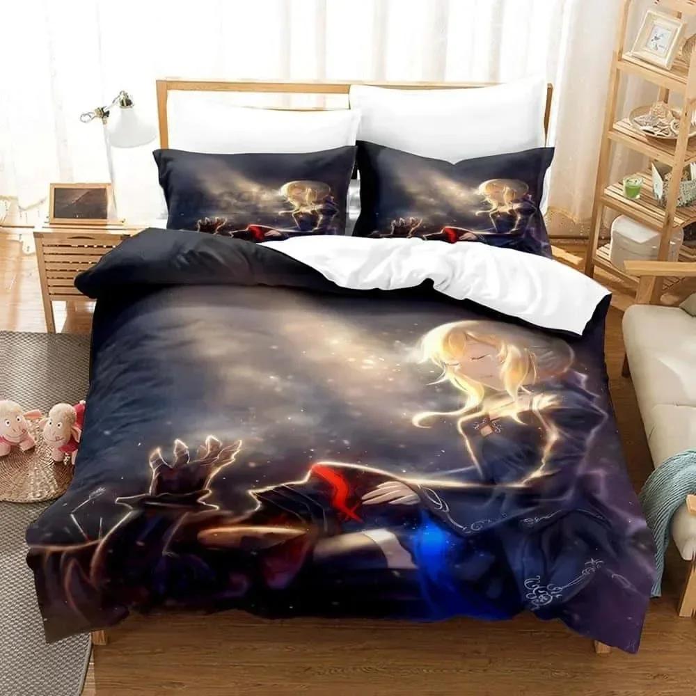 3D Anime FateStay Night Saber Bedding Set Printed Bed Set With Pillowcase Bed Duvet Cover Soft Queen King Size Bedclothes Home